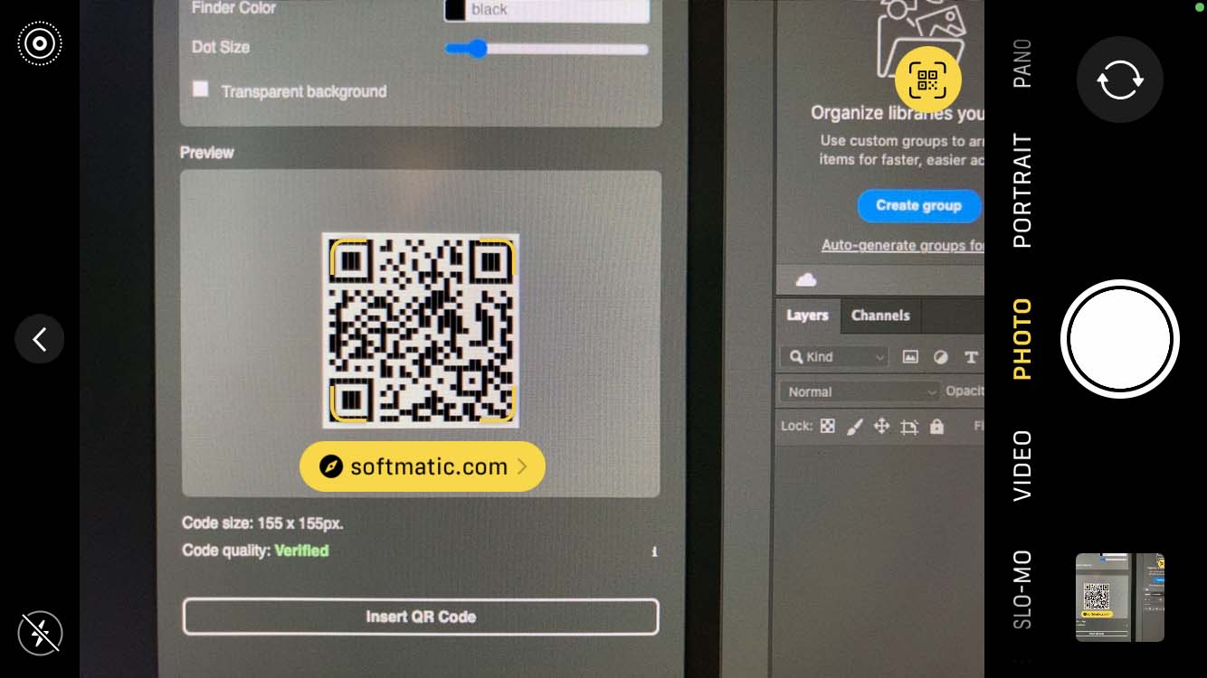 Screenshot: Scan QR code with a URL, link or web address with iPhone